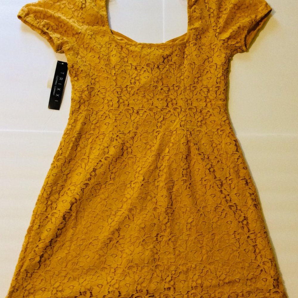 New Trixxi Mustard Lace Button Up Dress X-Large - Picture 5 of 5